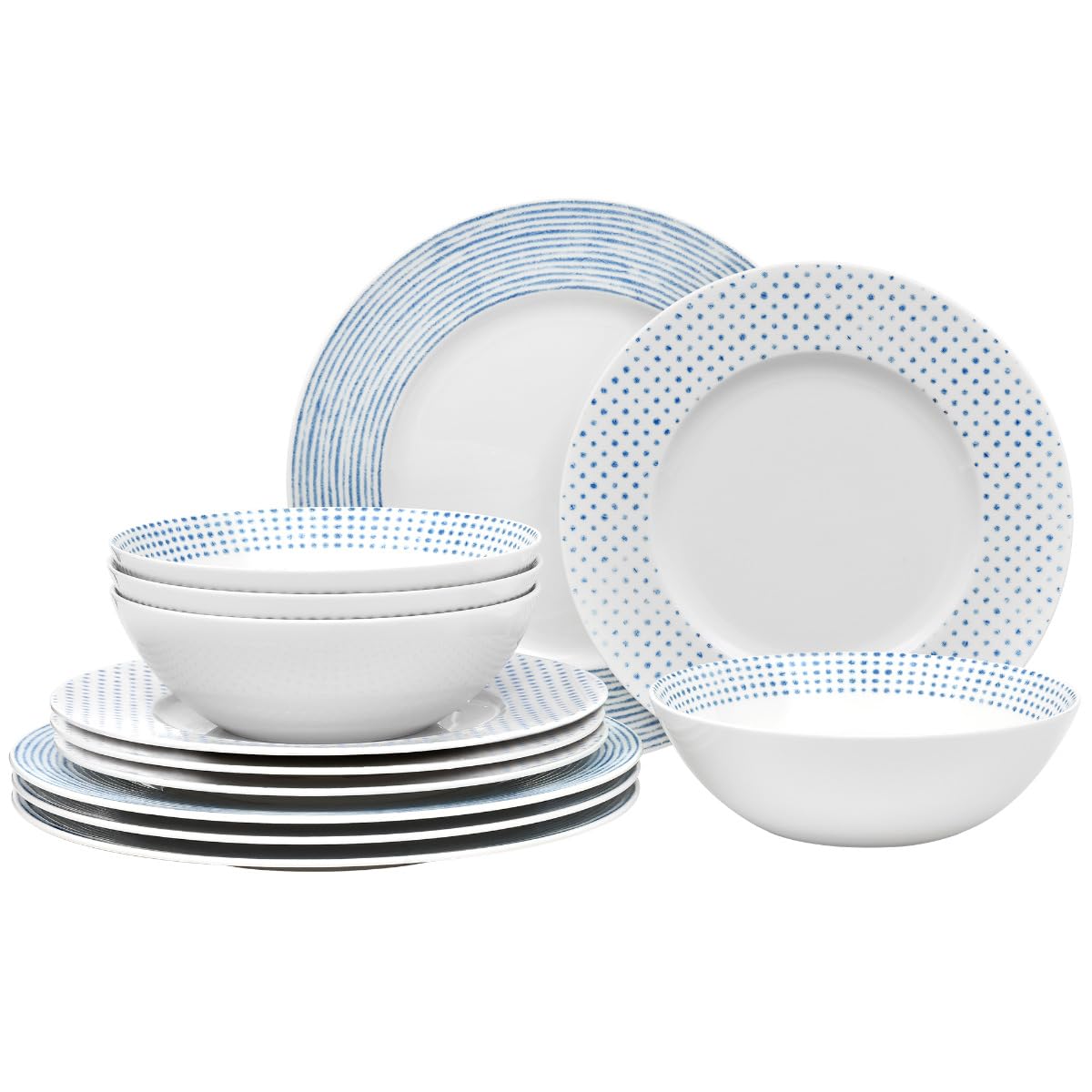 Admiral ホワイトブルー セット Amazon.com | Noritake Blue Hammock 12-Piece Rim Dinnerware Set